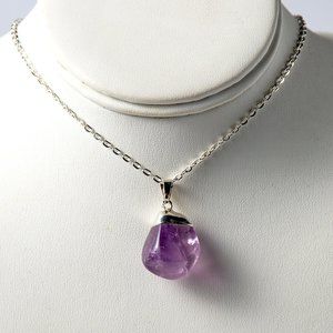 Fashion Purple Polished Amethyst Natural Crystal Necklace Pendant and Chain Gem